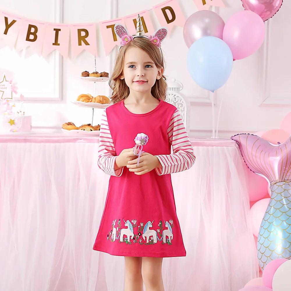 Little Girls Long Sleeve Cartoon Design Casual Dresses childrensterritory