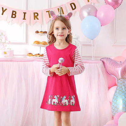 Little Girls Long Sleeve Cartoon Design Casual Dresses childrensterritory