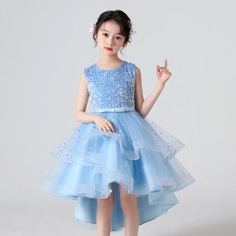 Kids Girls Princess Sequins Party Dresses with Trailing