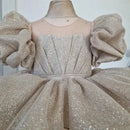 Kids Girl Shiny Puff First Communion Ruffle Dresses With Bow