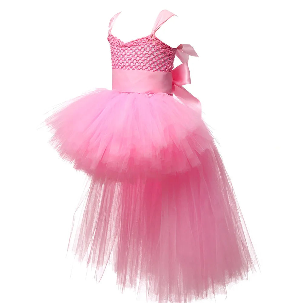 Kids Girls V-neck Evening Birthday Party Tulle Dresses
