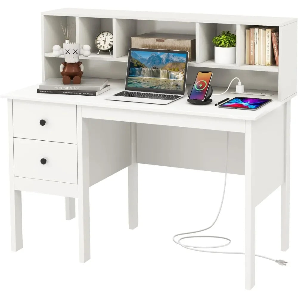 White Study Desk Featuring Drawers and Hutch for Home Office childrensterritory