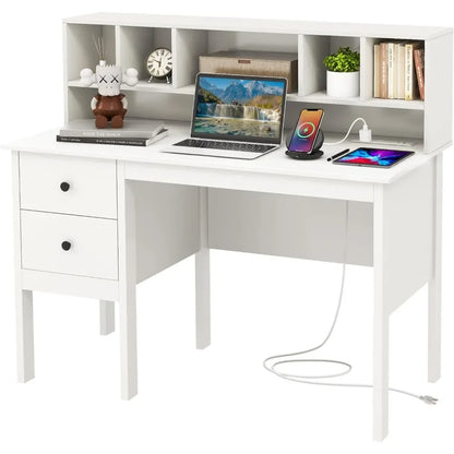 White Study Desk Featuring Drawers and Hutch for Home Office childrensterritory