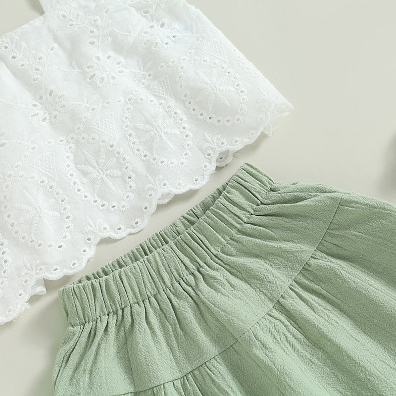 Sleeveless Lace Top and Wide Leg Pants Set for Kid Girls childrensterritory