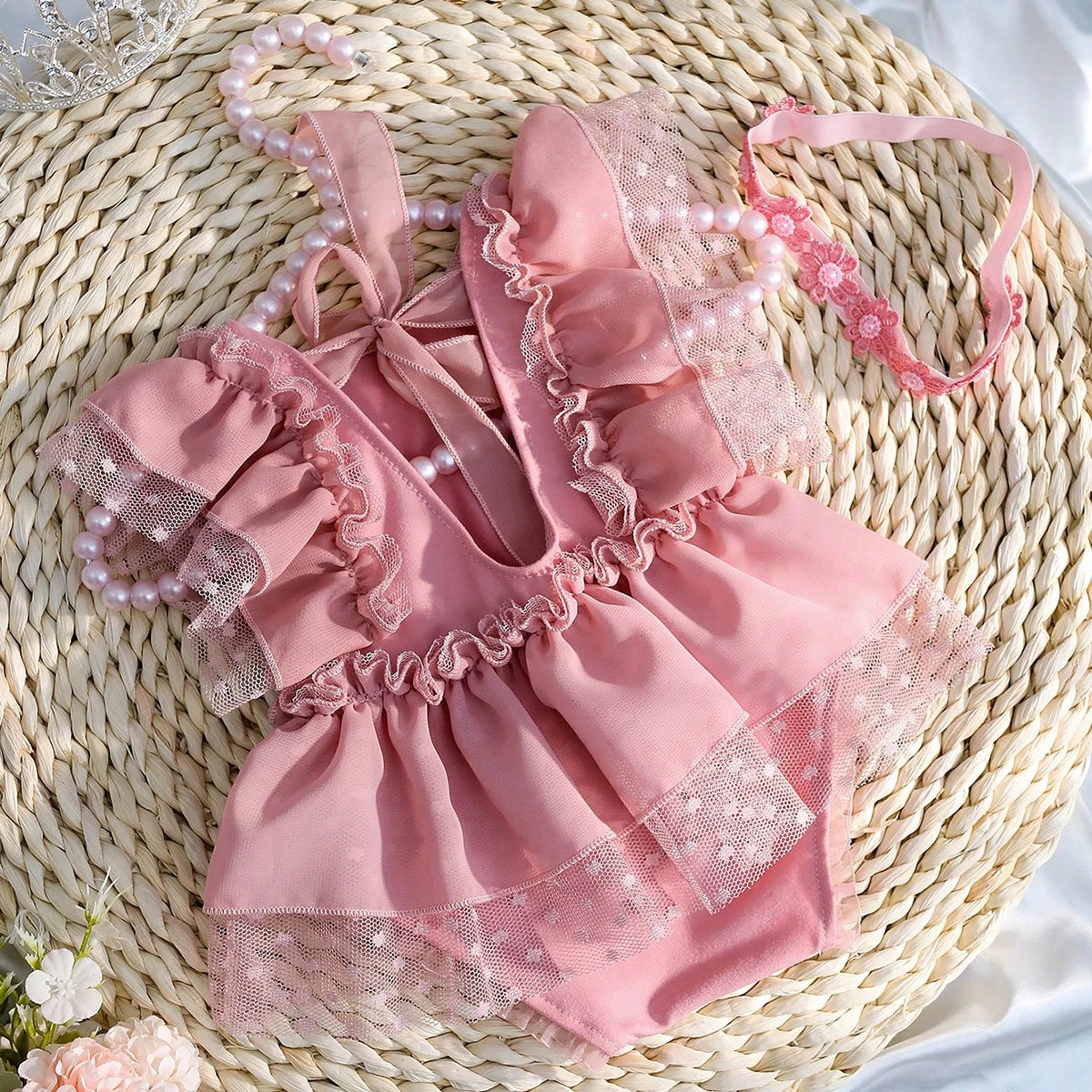 Newborn 2 Pieces Romper and Bow Hairband Photography Outfit childrensterritory