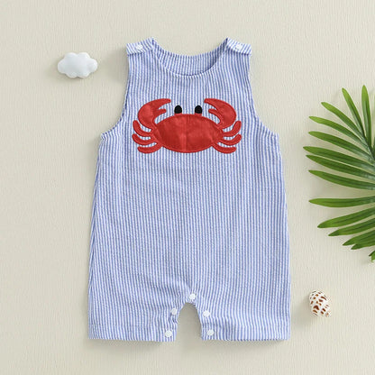 Baby Boy Crab Embroidery Sleeveless Romper