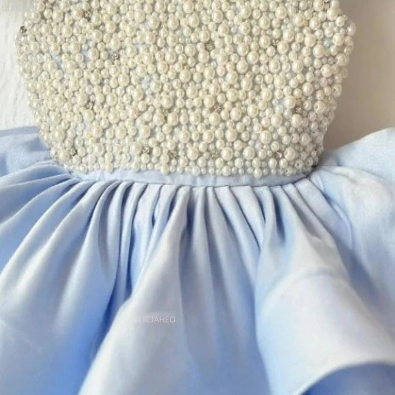 Handmade Pearls Design Tutu Flower Girl Dress
