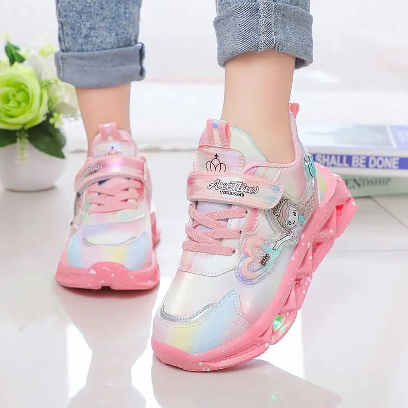 Kids Cartoon Mermaid Design Sports Shoes with Lights childrensterritory
