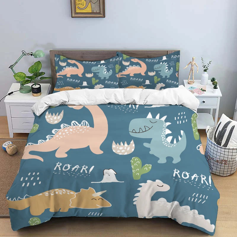 HD Cartoon Dinosaur Print Bedding Set for Kids Bed childrensterritory