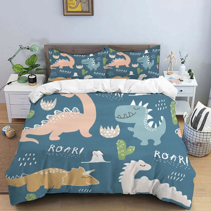 HD Cartoon Dinosaur Print Bedding Set for Kids Bed childrensterritory