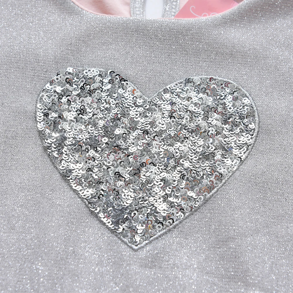 Little Girls Sequin Heart Print Elegant Birthday Party Dress childrensterritory