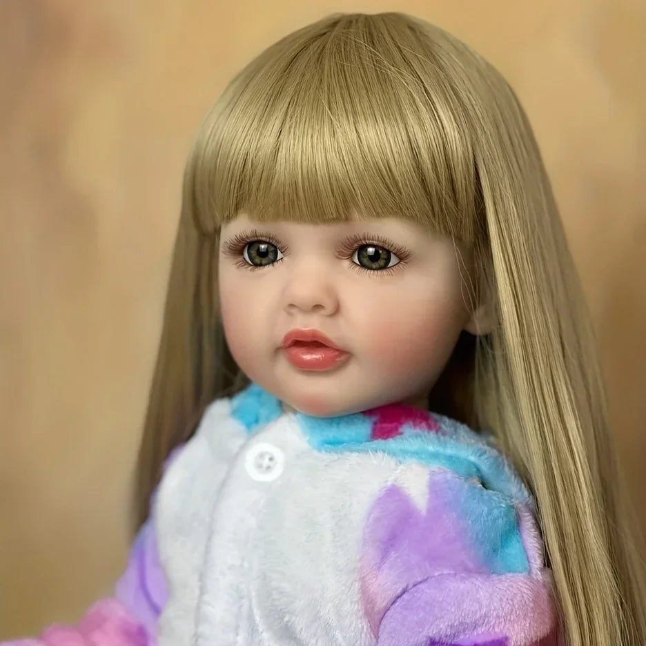 55cm Lifelike Baby Girl Doll With Blonde Long Hair childrensterritory