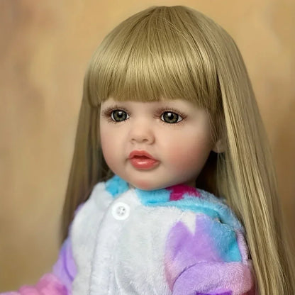 55cm Lifelike Baby Girl Doll With Blonde Long Hair childrensterritory