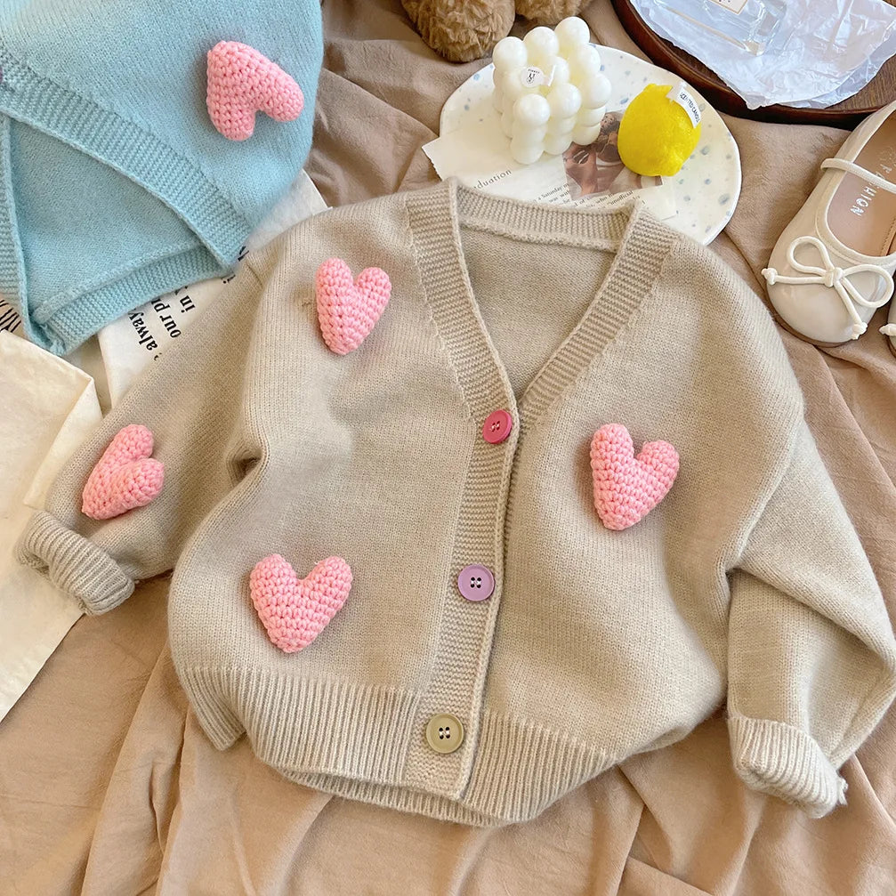 Korean Style 3D Love Knitted Cardigan for Little Girls childrensterritory