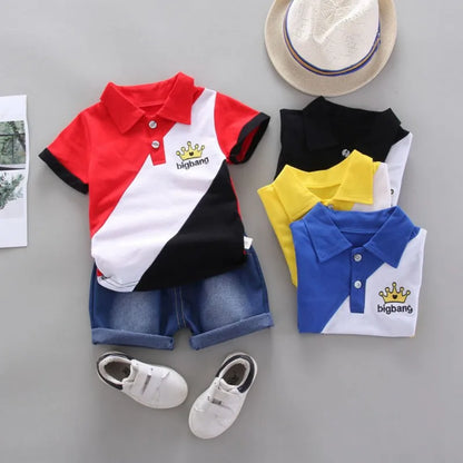 Toddler Boys 2Pcs T-shirts+stripe Short Clothing Sets
