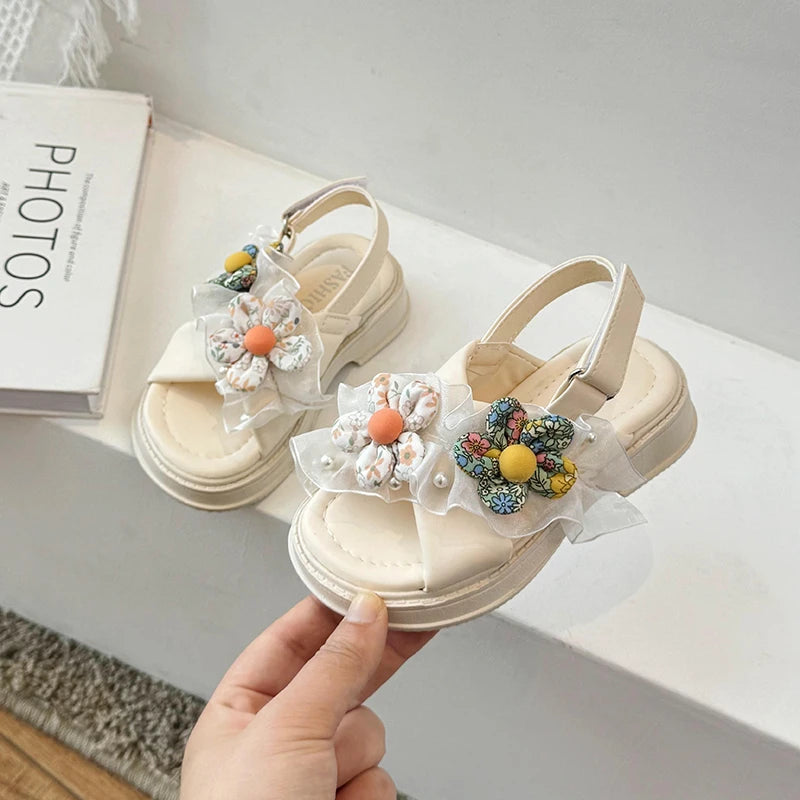 Open Toe Flower Lace Anti Slip Girls Sandals