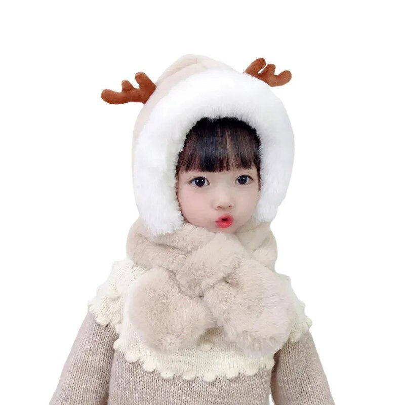 All In One Plush Windproof Deer Warm Hats for Kids childrensterritory