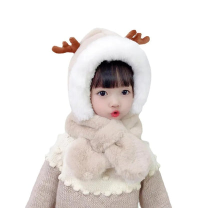 All In One Plush Windproof Deer Warm Hats for Kids childrensterritory