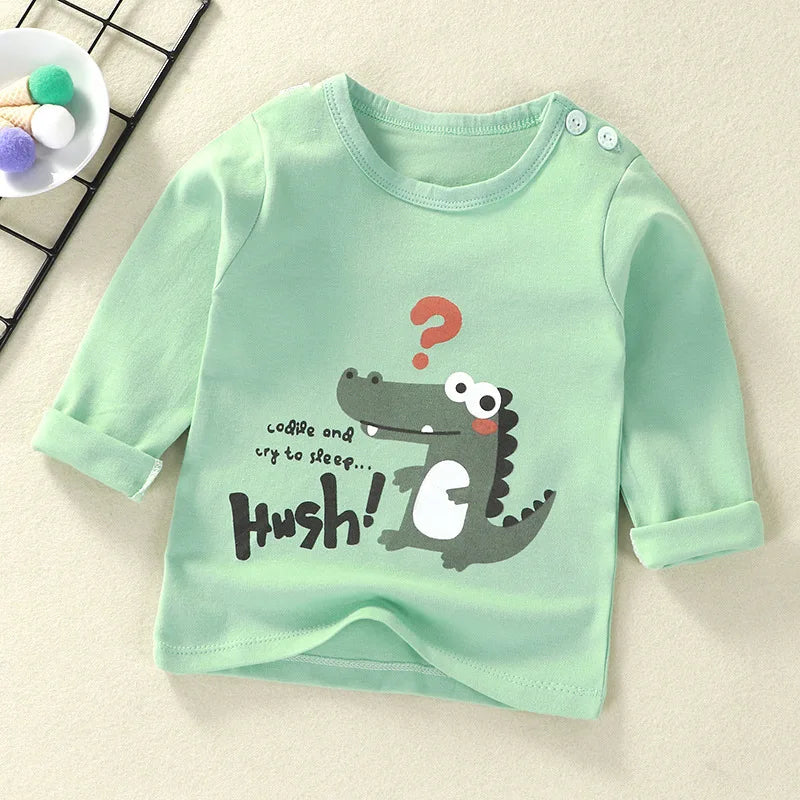 Cute Cartoon and Letter Print Kids Long Sleeve T-shirts childrensterritory