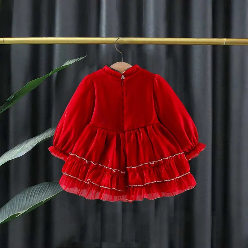 Baby Girl Flower Pattern Fluffy Dresses for Spring And Autumn