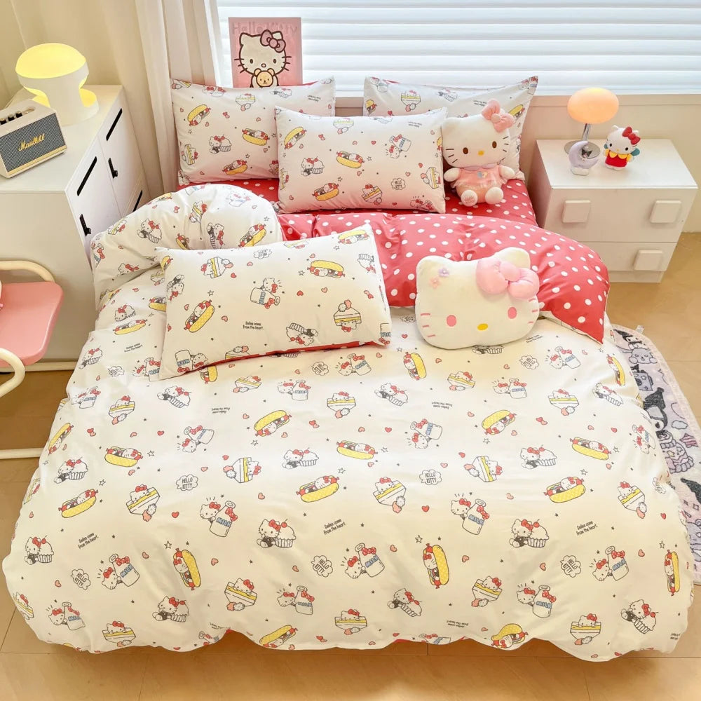 Hello Kitty Cartoon Design Duvet Cover Bedding Set for Kids&
