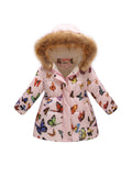 Kids Girls Cotton-Padded Flower Print and Fleece Hooded Jackets childrensterritory
