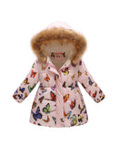 Kids Girls Cotton-Padded Flower Print and Fleece Hooded Jackets childrensterritory