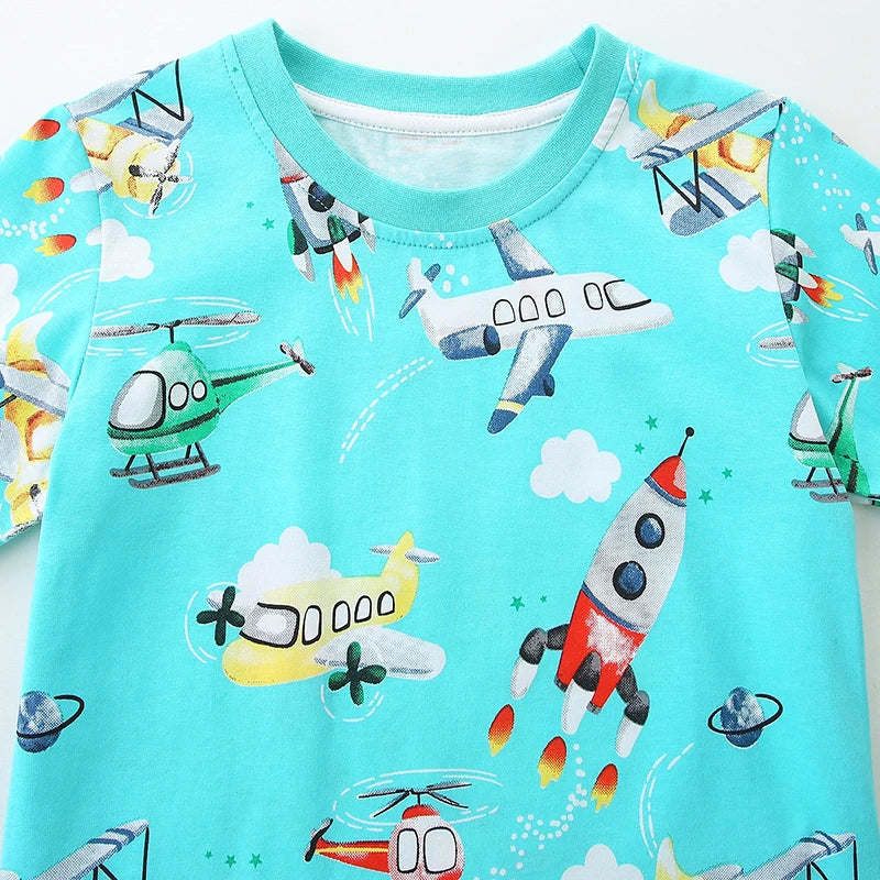 Kids Boys Cartoon Rockets Design Summer T Shirt childrensterritory