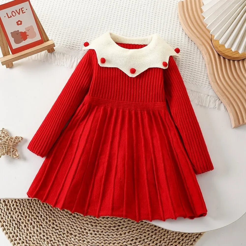 Girls’ Elegant Long-Sleeve Winter Party Dress childrensterritory