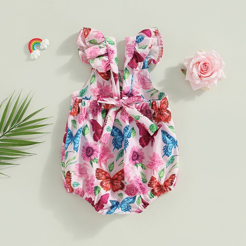 Butterfly Flower Print Baby Girls Summer Bodysuit childrensterritory