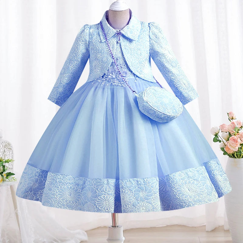 Elegant Long Sleeve Girls' Embroidery Flower Dresses