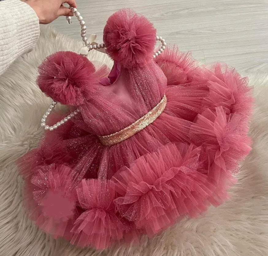 Tulle Flower Girl Dress with Puffy Layers for a Wedding or Birthday childrensterritory