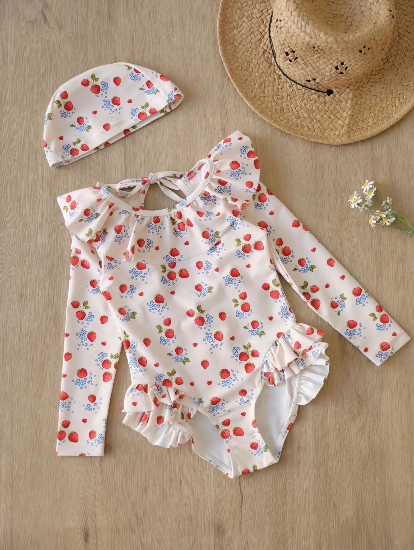 O-Neck and Long Sleeve Kid Girl Floral Bodysuit Swimwear