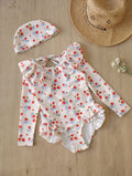 O-Neck and Long Sleeve Kid Girl Floral Bodysuit Swimwear