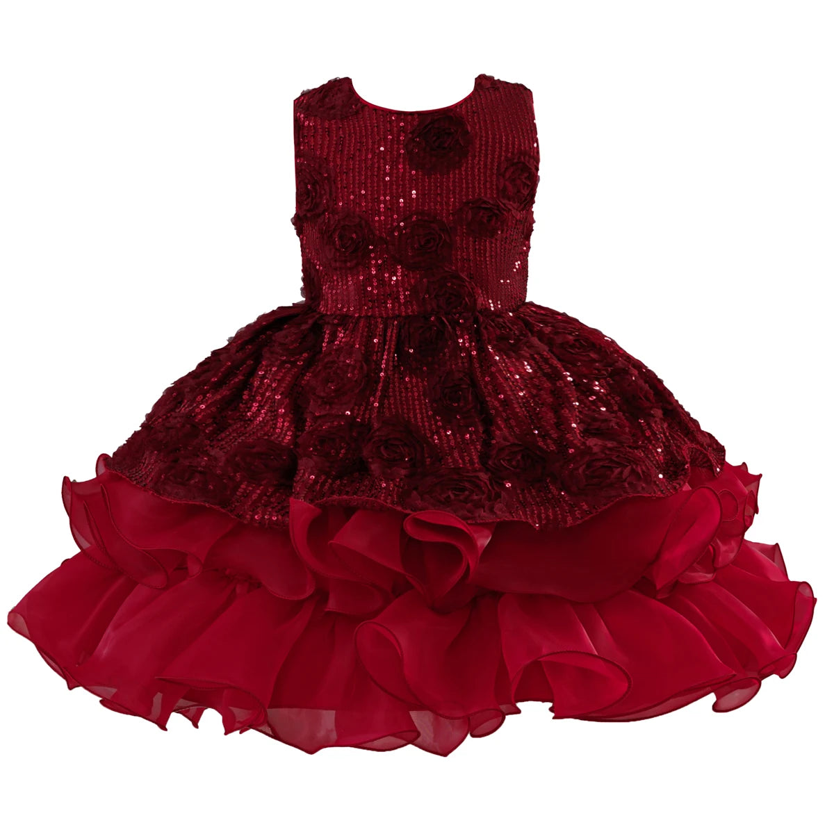 Sleeveless Fluffy Floral Birthday Party Dresses For Girls