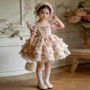 Kids Girls Floral Print Lace Patchwork Summer Princess Dress