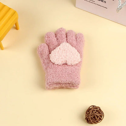Kids Cartoon Design Furry Coral Fleece Short Gloves Mittens childrensterritory