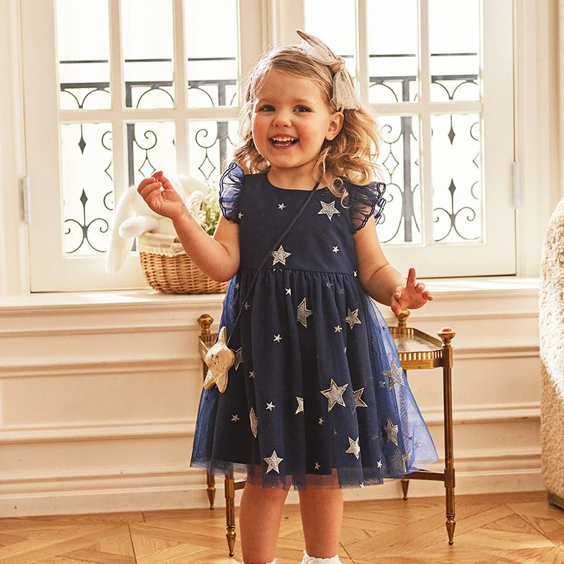 Star Ruffle Design Mesh Princess Party Dress for Kids Girl childrensterritory