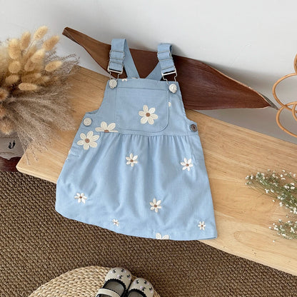 Girls Sleeveless Floral Embroidered Summer Strappy Dresses