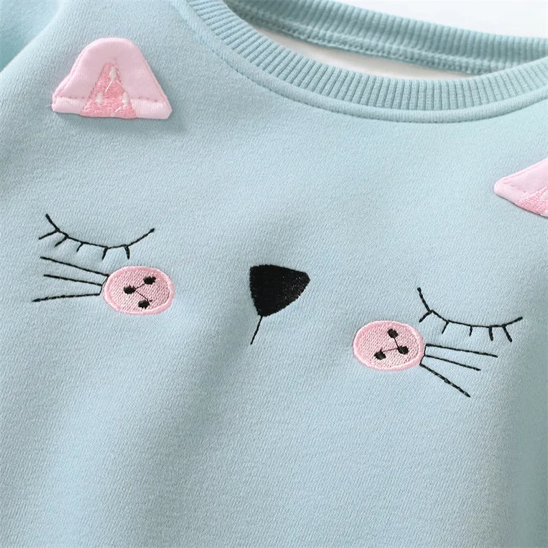 Kids Girls Cartoon Design Warm Fleece Sweatshirts childrensterritory