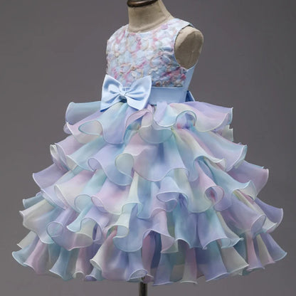 Sleeveless Bow Design Fluffy Summer Party Dresses childrensterritory