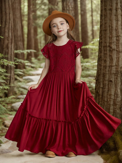 Kids Girls Lace Design Bohemia Long Dresses childrensterritory