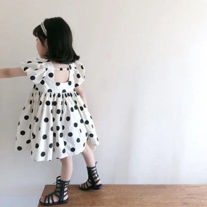 Kids Girls Korean Stylish Polka Dots Backless Party Dress childrensterritory