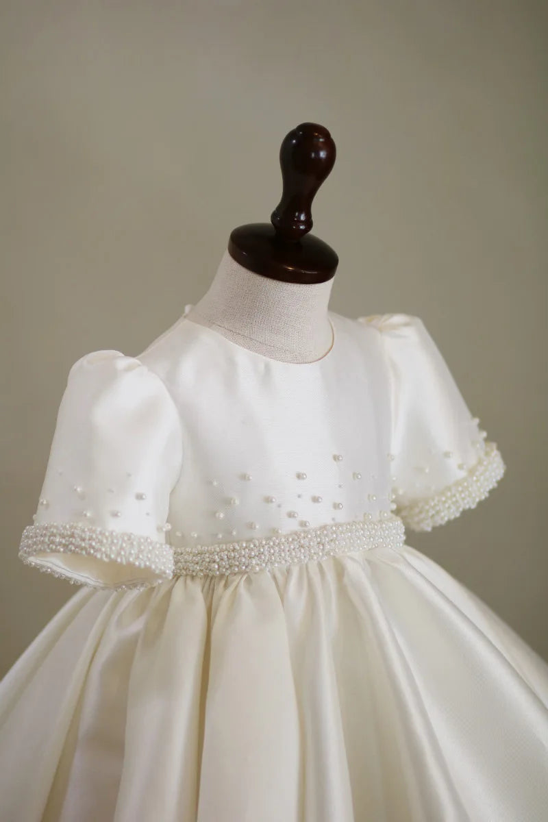 Kids Girls Luxury Pearls Design Princess Birthday Party Dress