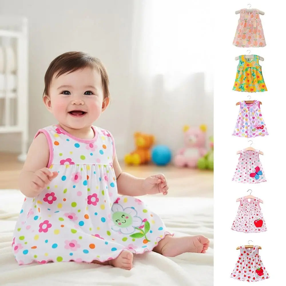 Baby Girl Soft Cotton Printed Summer Romper Dresses