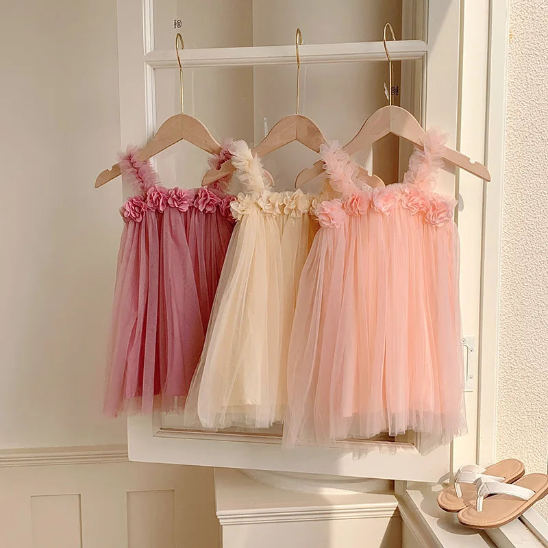 Little Girls 3D Flower Design Tutu Princess Dresses for Summer childrensterritory