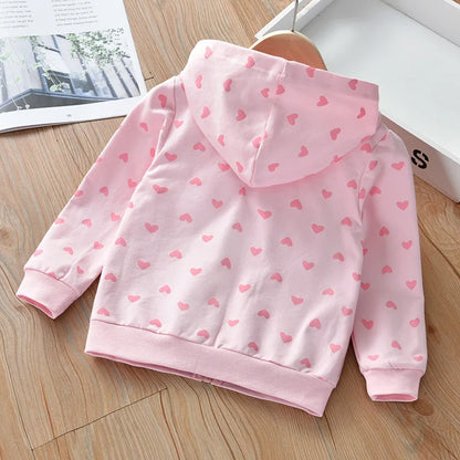 Little Girls Cute Cartoon Heart Print Soft Autumn Hooded Jackets childrensterritory