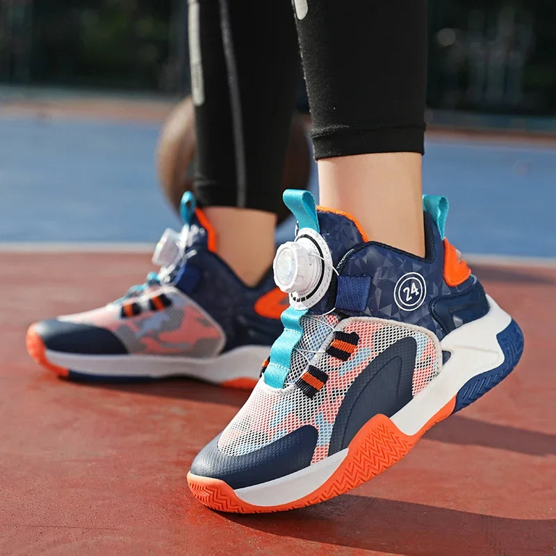 Kids Boys Non-slip No Tie Shoelaces Basketball Sneakers childrensterritory