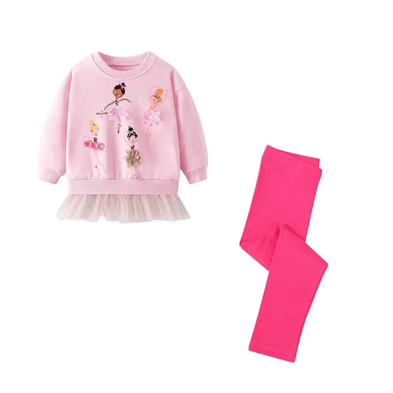Cartoon Dancing Girls Print Sweatshirts and Leggings Sets For Kids childrensterritory