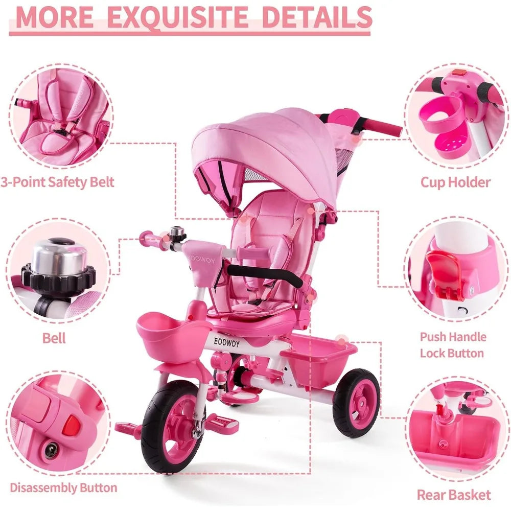 7-in-1 Kids Trike with Safety Harness, and Adjustable Parent Handle